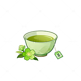 卡通风格绿茶插画设计素材
