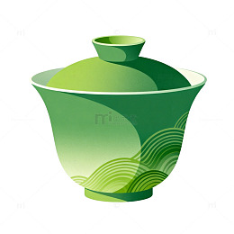 绿色渐变盖碗插画素材