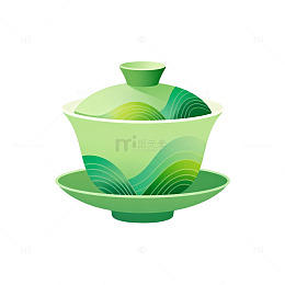 绿色盖碗茶具矢量插画