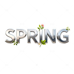 金属感春季花卉艺术字设计
