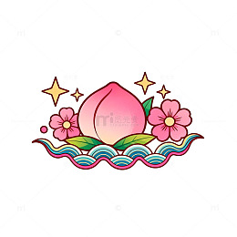 彩绘桃子花卉图案矢量插画