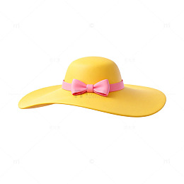 黄色宽檐帽粉色蝴蝶结配饰