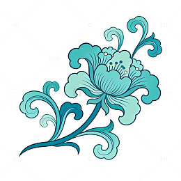 青色花卉装饰图案