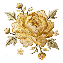 刺绣风格金色牡丹花卉图案