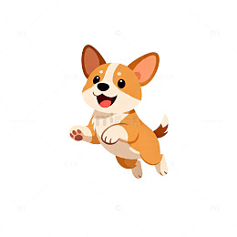 卡通柯基跳跃插画