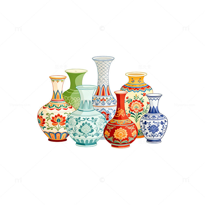 彩绘花瓶艺术品展示