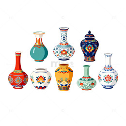 多彩陶瓷花瓶装饰图案设计素材