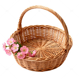 藤编花篮粉色花朵装饰