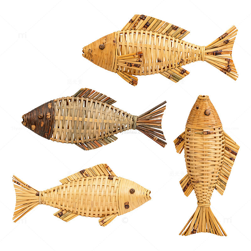 竹编鱼形工艺品展示