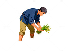 农民插秧农田插画