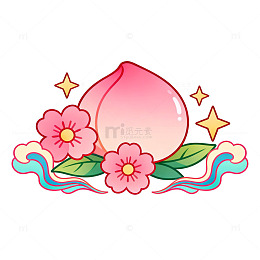卡通风格桃子花卉装饰图案