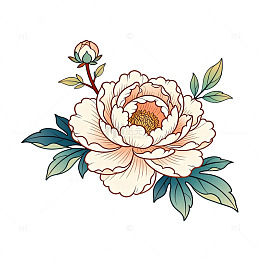 插画风格牡丹花艺术图案设计素材