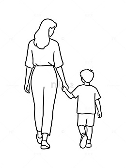 母子牵手简笔画线稿