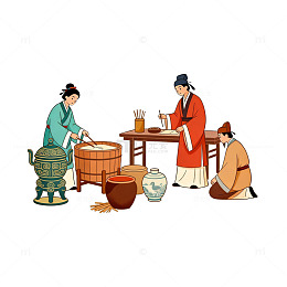 古代人物酿酒插画素材