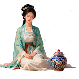 古典汉服女子瓷器插图