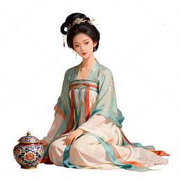 古风汉服女子坐像艺术插画
