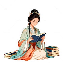 古风女子读书插画