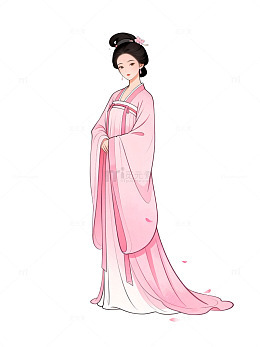 古风粉色长裙女性插画设计素材