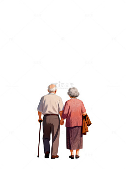 老年夫妇背影插画素材