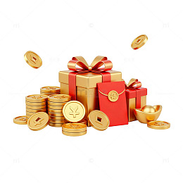 金币礼物盒金元宝节日庆典