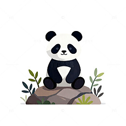 卡通熊猫自然环境插画