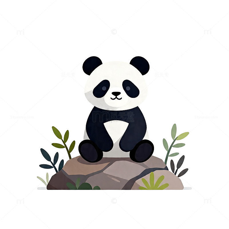 卡通熊猫自然环境插画
