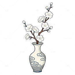 古典花瓶花卉插画设计素材
