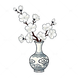 青花瓷樱花插画