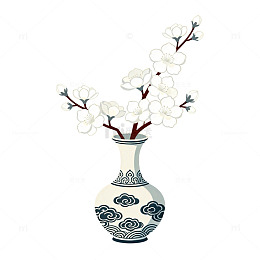 东方花瓶插花艺术插画