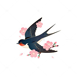 燕子樱花卡通插画