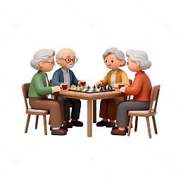 老人下棋休闲时光插画