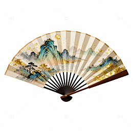 中国风山水画折扇设计素材