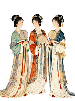 古装美女手绘插画设计素材