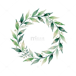 绿色植物花环水彩画