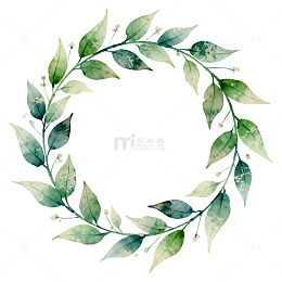 水彩绿叶花环装饰图案