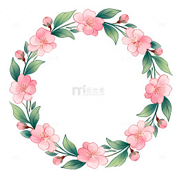 粉色花朵花环插画素材