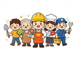 劳动节卡通职业人物团队插画