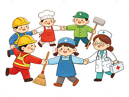 卡通职业人物团队合作插画