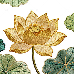 刺绣风格莲花装饰图案