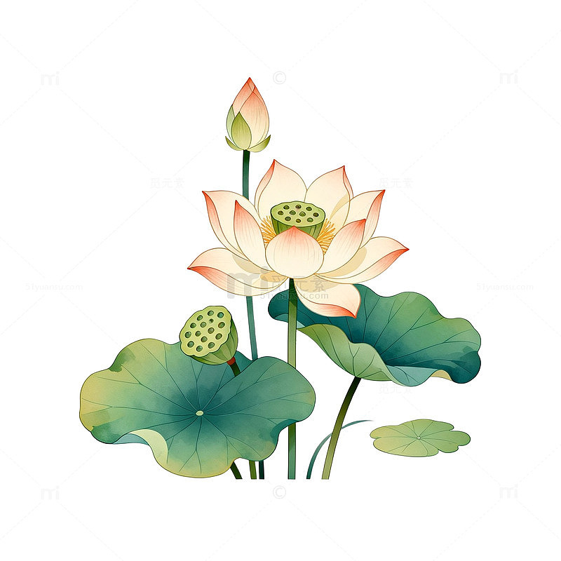 水墨荷花淡雅插画设计素材