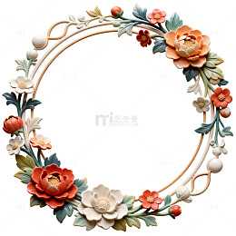浮雕花卉装饰圆框设计元素
