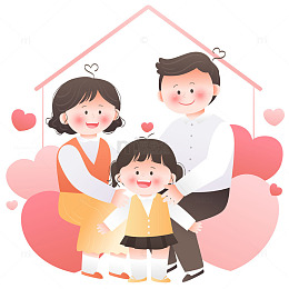 被爱包围幸福一家人家庭氛围亲子互动插画