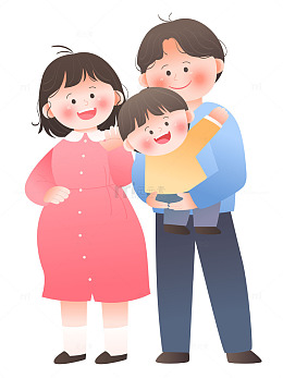 一家三口爸爸妈妈孩子迎接新生命亲子插画