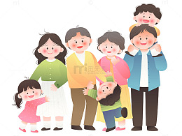 全家福爷爷奶奶爸爸妈妈孩子一家人团聚插画