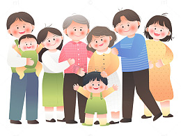 一家人全家福爷爷奶奶爸爸妈妈孩子亲子插画