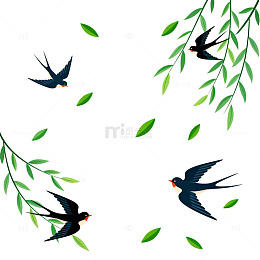 春天燕子柳叶装饰图案