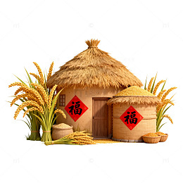 农家院喜庆福字装饰插画