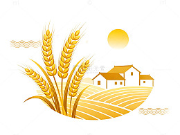 田园风光麦穗村庄插画