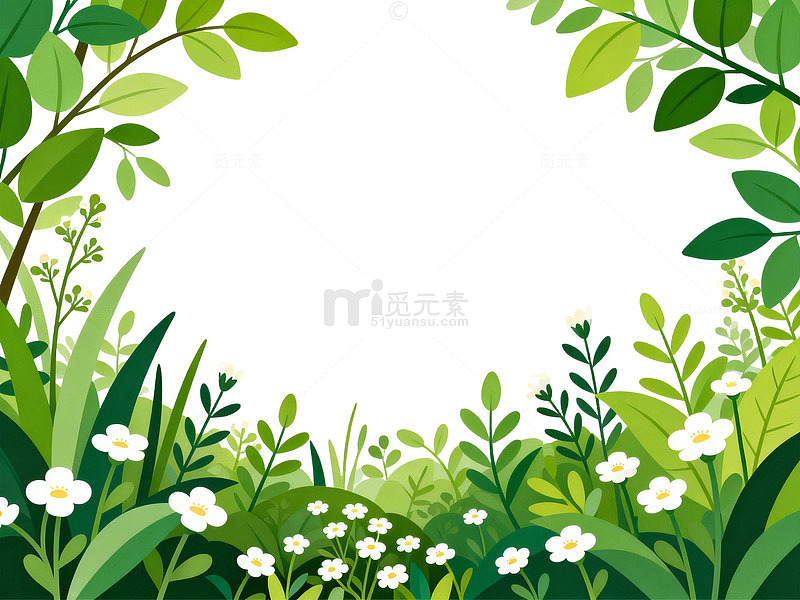 田园风绿植花卉边框插画