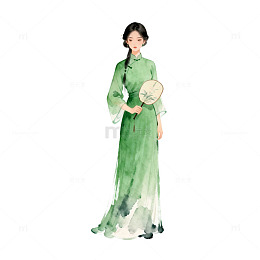 水墨风旗袍女子插画设计素材